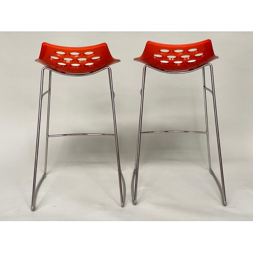 368 - JAM BAR STOOL BY CALLIGARIS, a pair, Italian moulded and pierced on chromium supports. (2)