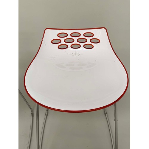 368 - JAM BAR STOOL BY CALLIGARIS, a pair, Italian moulded and pierced on chromium supports. (2)