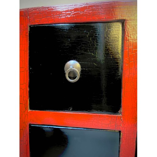 218 - SIDE CHESTS, a pair, Chinese Shanxi inspired design, red and black painted, each with eight drawers,... 