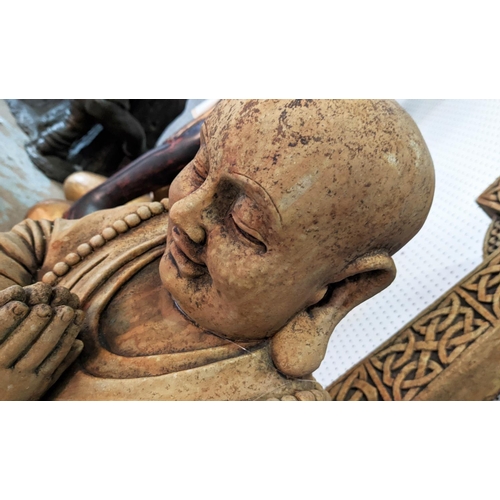 406 - LAUGHING BUDDAH, composite stone, 57cm H approx.