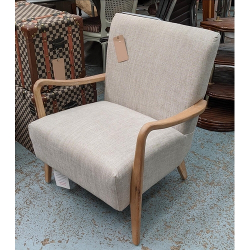 401 - ARMCHAIR, 1960s Danish style, neutral linen upholstered, 66cm W x 75cm D x 80cm H.