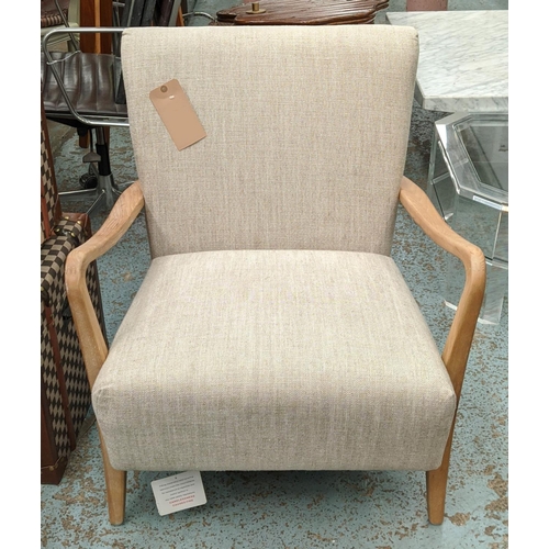 401 - ARMCHAIR, 1960s Danish style, neutral linen upholstered, 66cm W x 75cm D x 80cm H.