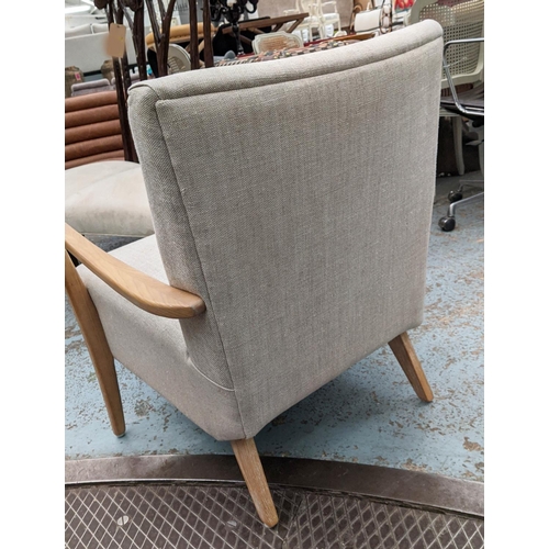 401 - ARMCHAIR, 1960s Danish style, neutral linen upholstered, 66cm W x 75cm D x 80cm H.