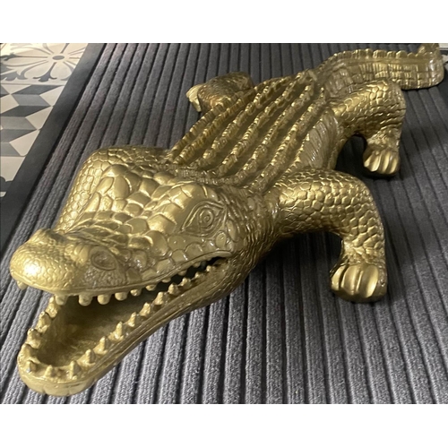 402 - CONTEMPORARY SCHOOL, sculptural crocodile, gilt metal, 35cm W x 80cm D x 20cm H.