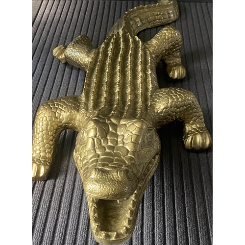 402 - CONTEMPORARY SCHOOL, sculptural crocodile, gilt metal, 35cm W x 80cm D x 20cm H.