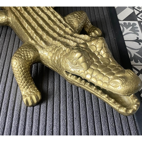 402 - CONTEMPORARY SCHOOL, sculptural crocodile, gilt metal, 35cm W x 80cm D x 20cm H.