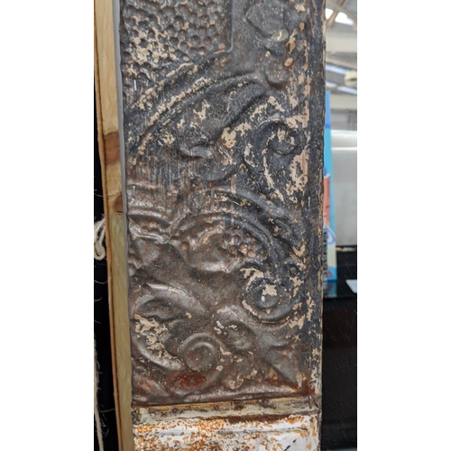 398 - ARCHITECTURAL WALL MIRROR, 160cm x 110cm, aged repoussé frame.