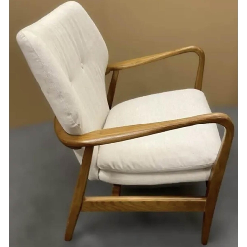 395 - ARMCHAIR, 1960s Danish style, white fabric upholstered with button back detail, 70cm W x 70.5cm D x ... 