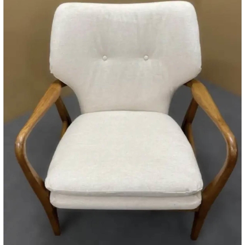 395 - ARMCHAIR, 1960s Danish style, white fabric upholstered with button back detail, 70cm W x 70.5cm D x ... 