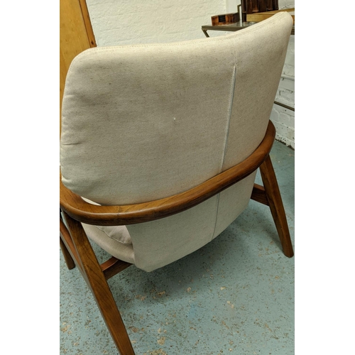 395 - ARMCHAIR, 1960s Danish style, white fabric upholstered with button back detail, 70cm W x 70.5cm D x ... 