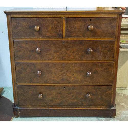 158 - CHEST, 120cm H x 230cm W x 50cm D, Victorian burr walnut and walnut, circa 1870 with five drawers.