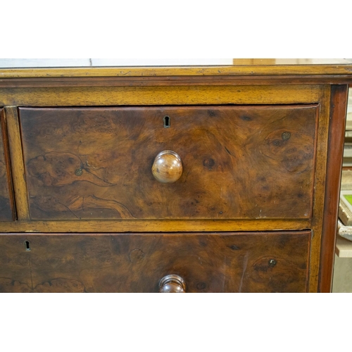 158 - CHEST, 120cm H x 230cm W x 50cm D, Victorian burr walnut and walnut, circa 1870 with five drawers.