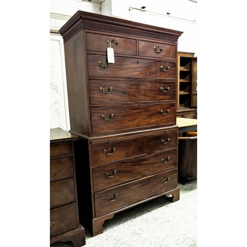 155 - CHEST ON CHEST, 107cm W x 54cm D x 186cm H, George III mahogany with a brushing slide and eight draw... 