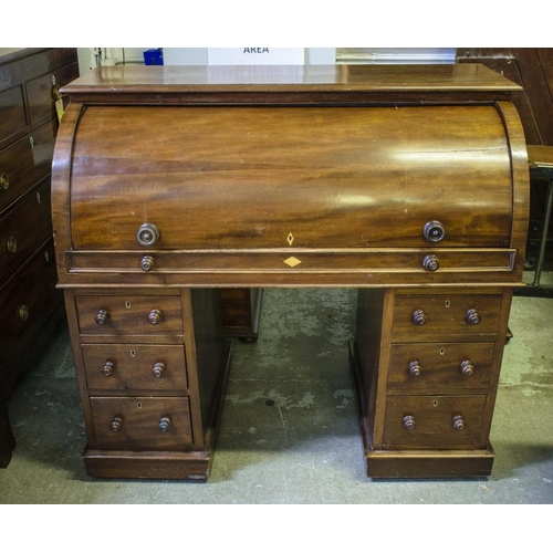 151 - CYLINDER DESK, 109cm H x 122cm W x 63cm D, Victorian mahogany with fitted and leather lined interior... 