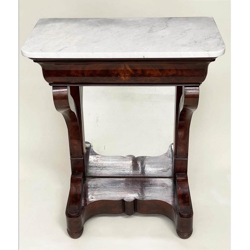 163 - CONSOLE TABLE, 19th century French Louis Philippe flame mahogany, with frieze drawer, mirror back an... 