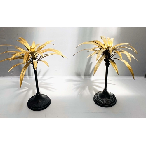 393 - PALM TREE CANDLESTICKS, a pair, 40cm high, gilt palm leaves. (2)