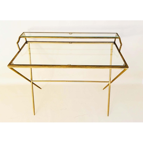 411 - WRITING DESK, 87cm H x 95cm W x 42cm D, 1960s French style, glass and gilt metal.