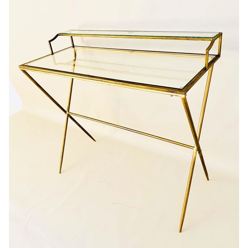 411 - WRITING DESK, 87cm H x 95cm W x 42cm D, 1960s French style, glass and gilt metal.