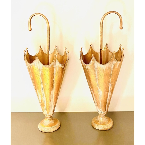 412 - UMBRELLA STANDS, a pair, gilt metal, 75cm x 30cm x 30cm.