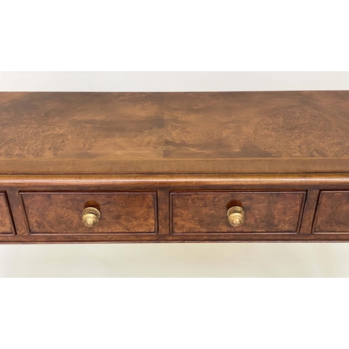 104 - HALL TABLE, George III design burr walnut and crossbanded with four frieze drawers, 109cm x 77cm H x... 