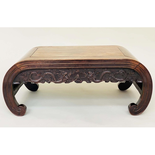 124 - CHINESE LOW TABLE/STOOL, 19th century Rosewood with scroll and carved side panels, 45cm D x 82cm W x... 