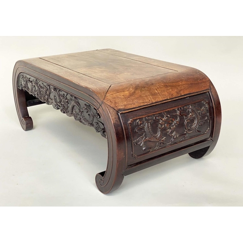 124 - CHINESE LOW TABLE/STOOL, 19th century Rosewood with scroll and carved side panels, 45cm D x 82cm W x... 