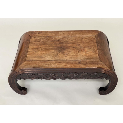 124 - CHINESE LOW TABLE/STOOL, 19th century Rosewood with scroll and carved side panels, 45cm D x 82cm W x... 