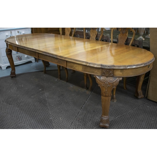 136 - DINING TABLE, 78cm H x 112cm W x 166cm L, 285cm extended, circa 1920, walnut with two extra leaves.