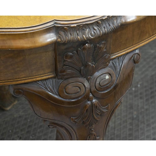 136 - DINING TABLE, 78cm H x 112cm W x 166cm L, 285cm extended, circa 1920, walnut with two extra leaves.