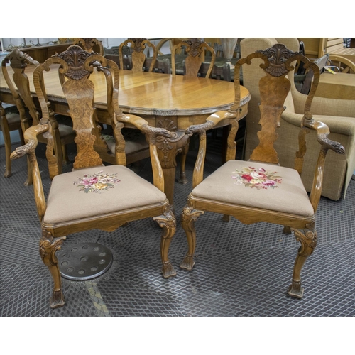 137 - DINING CHAIRS, a set of eight, circa 1920, walnut and simulated walnut including two armchairs with ... 