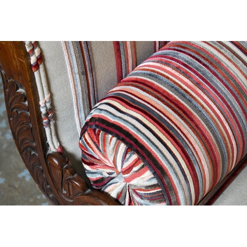 140 - SOFA, 82cm H x 222cm W x 72cm D, George IV mahogany, circa 1830, in grey and red striped upholstery ... 