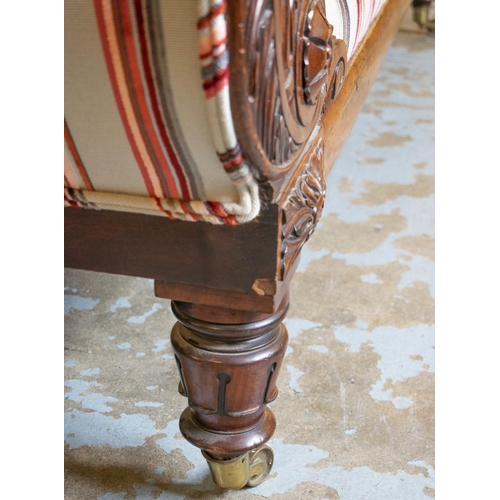 140 - SOFA, 82cm H x 222cm W x 72cm D, George IV mahogany, circa 1830, in grey and red striped upholstery ... 