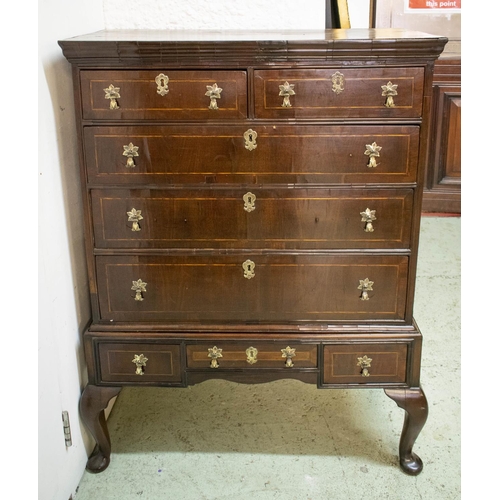 141 - CHEST ON STAND, 128cm H x 100cm x 50cm, Queen Anne walnut and oak of eight drawers on later legs.