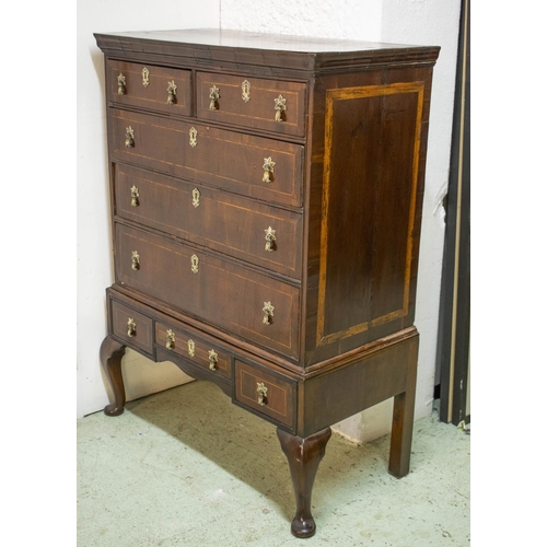 141 - CHEST ON STAND, 128cm H x 100cm x 50cm, Queen Anne walnut and oak of eight drawers on later legs.