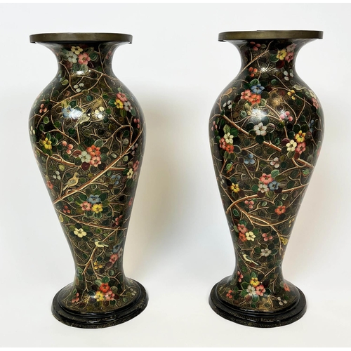 17 - KASHMIRI VASES, a pair, Indian multi-coloured papier mache, having scrolling foliate branch decorati... 