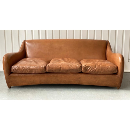 285 - BALZAC SOFA, English 1990s by Matthew Hilton for SCS in stitched brown leather, 218cm W x 109cm D x ... 