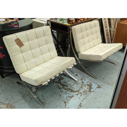 409 - AFTER LUDWIG MIES VAN DER ROHE BARCELONA STYLE CHAIRS, a pair 76cm W each. (2)