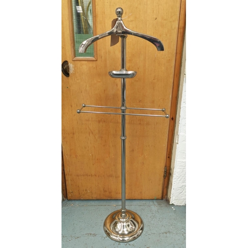 419 - VALLET STAND, 143cm H, polished metal.