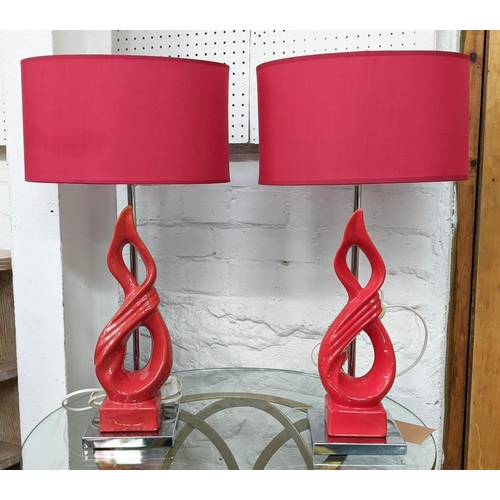 440 - TABLE LAMPS, a pair, 55cm H, 1970's German inspired, with shades. (2)