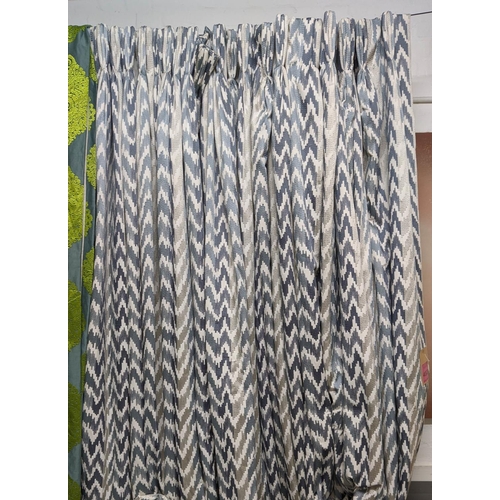 453 - JANE CHURCHILL SILK CURTAINS, three pairs, 125cm gathered x 280cm drop approx., lined and interlined... 