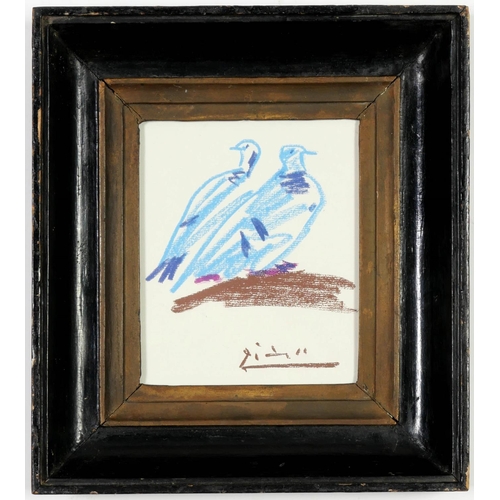 59 - AFTER PABLO PICASSO, Two Doves, off set lithograph, signed in the plate, vintage French frame, 17.5c... 