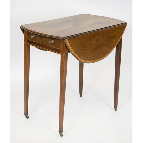 143 - PEMBROKE TABLE, 74cm H x 45cm x 76cm, 88cm open, George III mahogany, satinwood banded and boxwood s... 