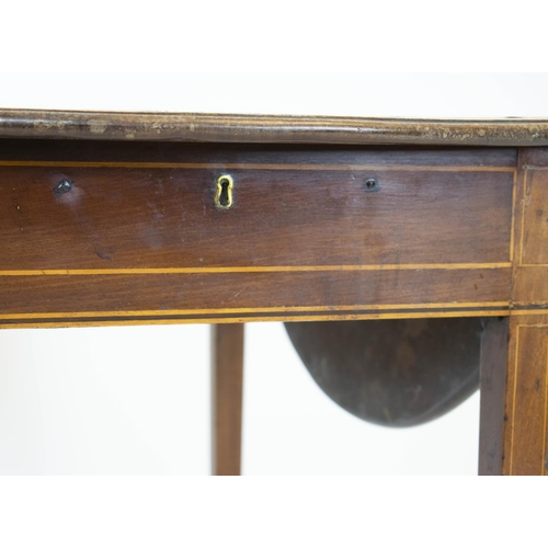 143 - PEMBROKE TABLE, 74cm H x 45cm x 76cm, 88cm open, George III mahogany, satinwood banded and boxwood s... 