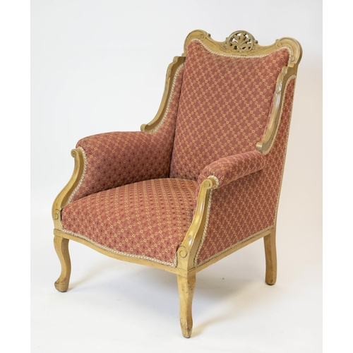 146 - BERGERE, 93cm H x 69cm, circa 1900 in patterned upholstery.