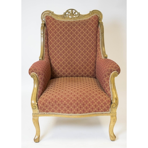 146 - BERGERE, 93cm H x 69cm, circa 1900 in patterned upholstery.