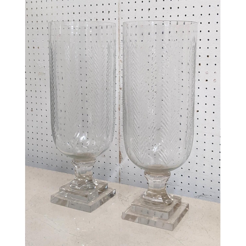 451 - HURRICANE LANTERNS, a pair, 40cm x 14.5cm, cut glass. (2)