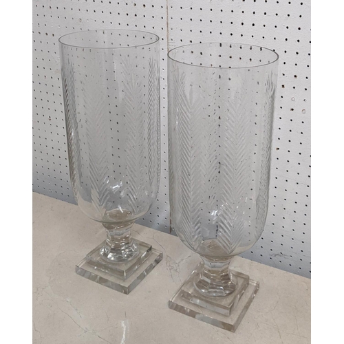 451 - HURRICANE LANTERNS, a pair, 40cm x 14.5cm, cut glass. (2)