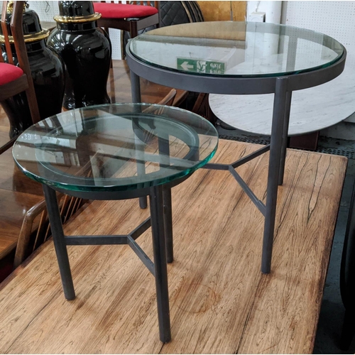 452 - MCGUIRE SAN FRANCISCO SIDE TABLE, 62cm x 59cm, and another similar. (2)