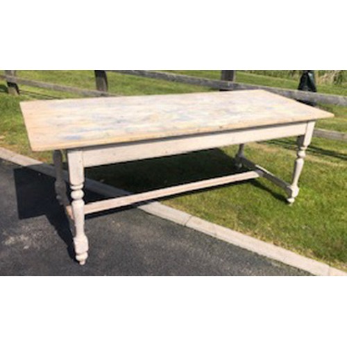 138 - REFECTORY TABLE, 76cm H x 198cm W x 81cm D, antique pine and white painted with natural plank top.