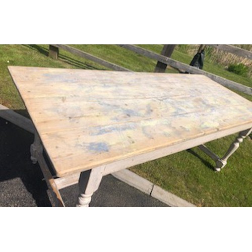 138 - REFECTORY TABLE, 76cm H x 198cm W x 81cm D, antique pine and white painted with natural plank top.